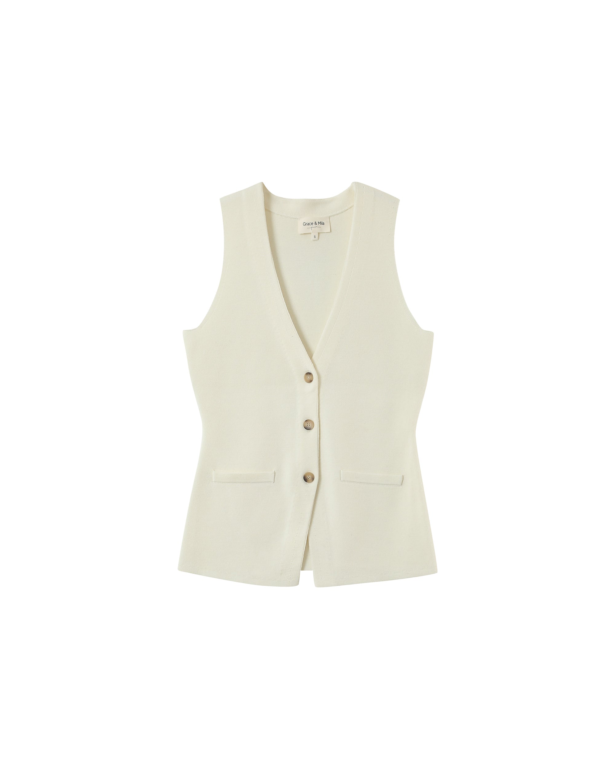 Fitted knit waistcoat ecru Panama