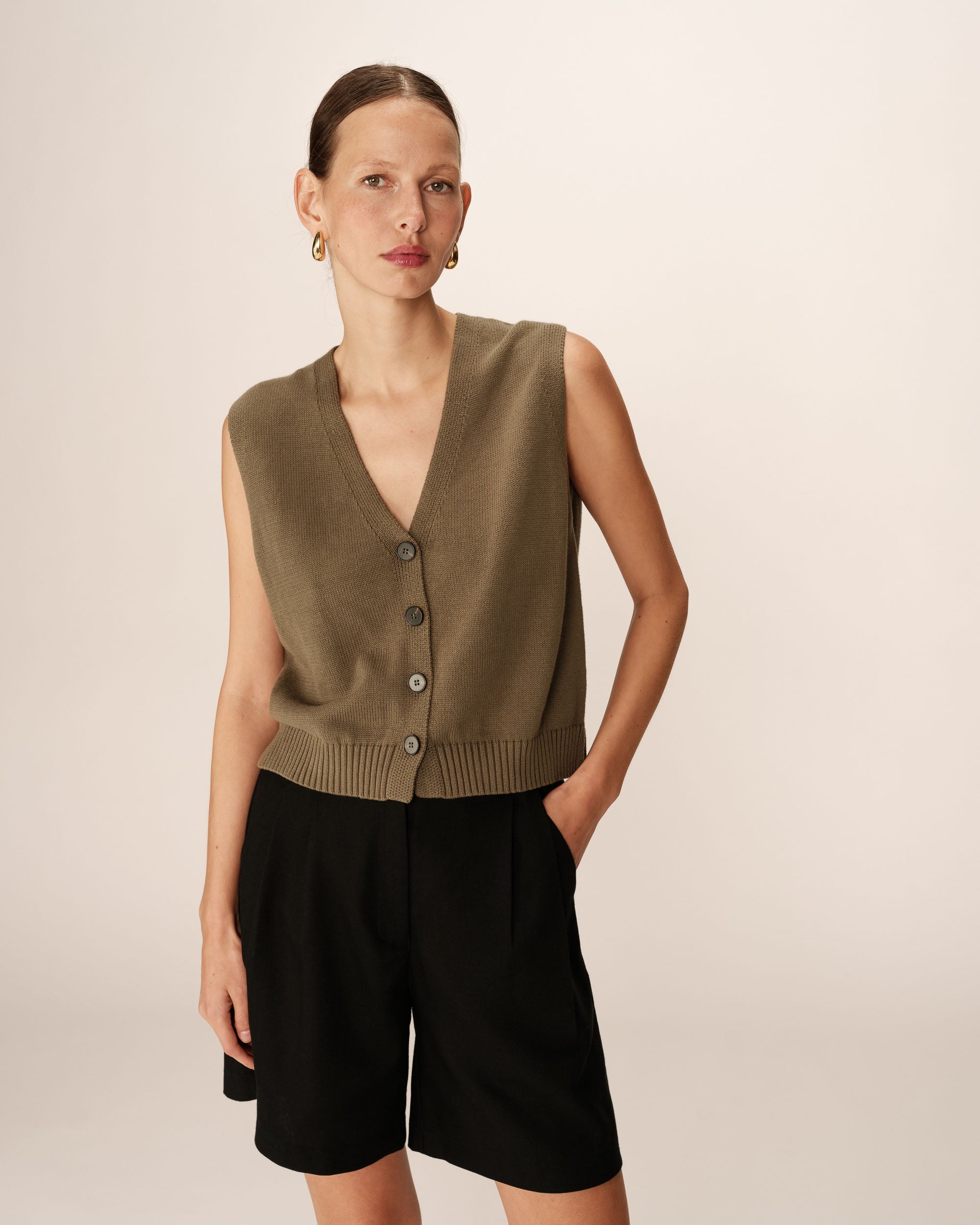 Knit cardigan khaki Pancake