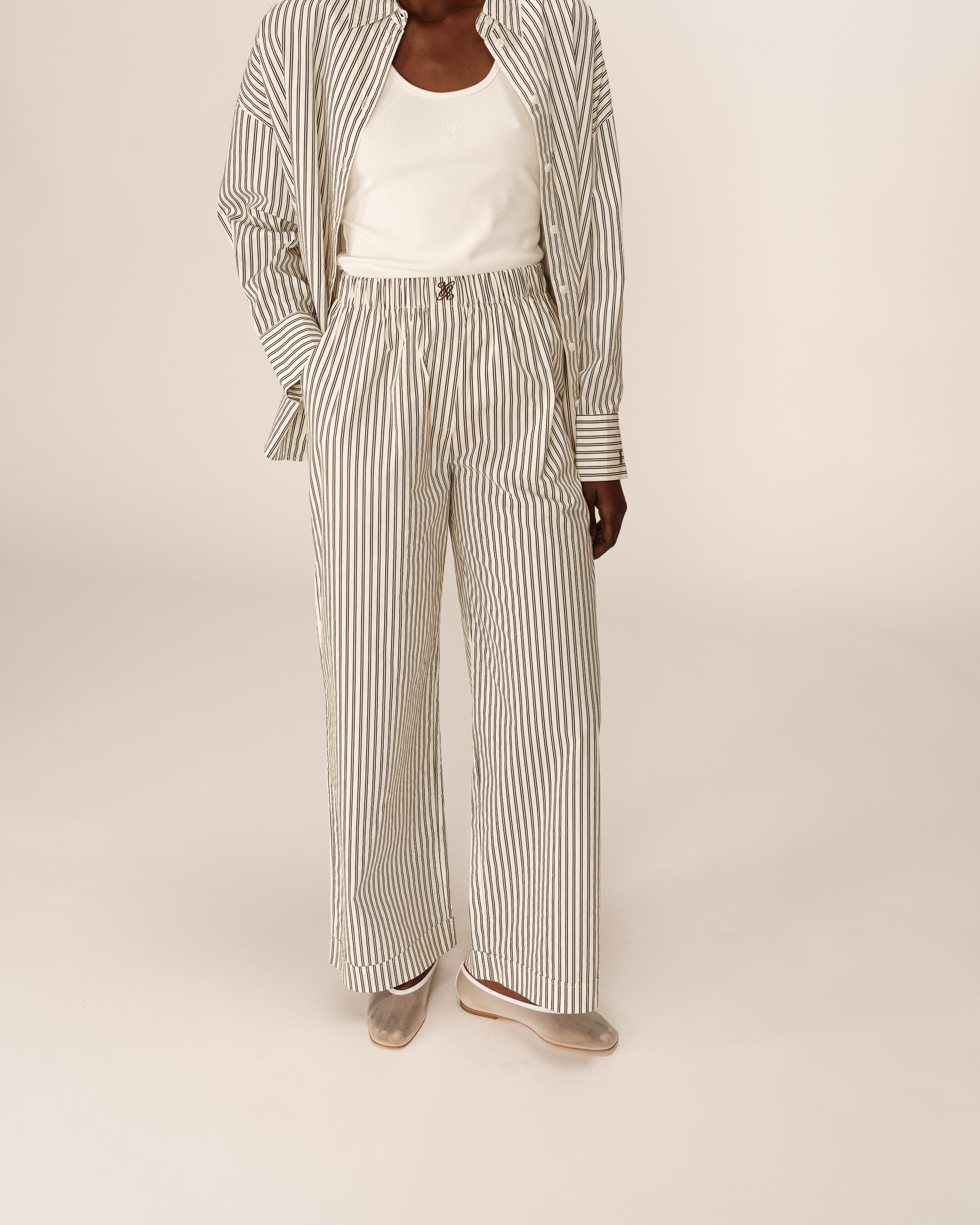 Pantalon large a rayures ecru Parmentier