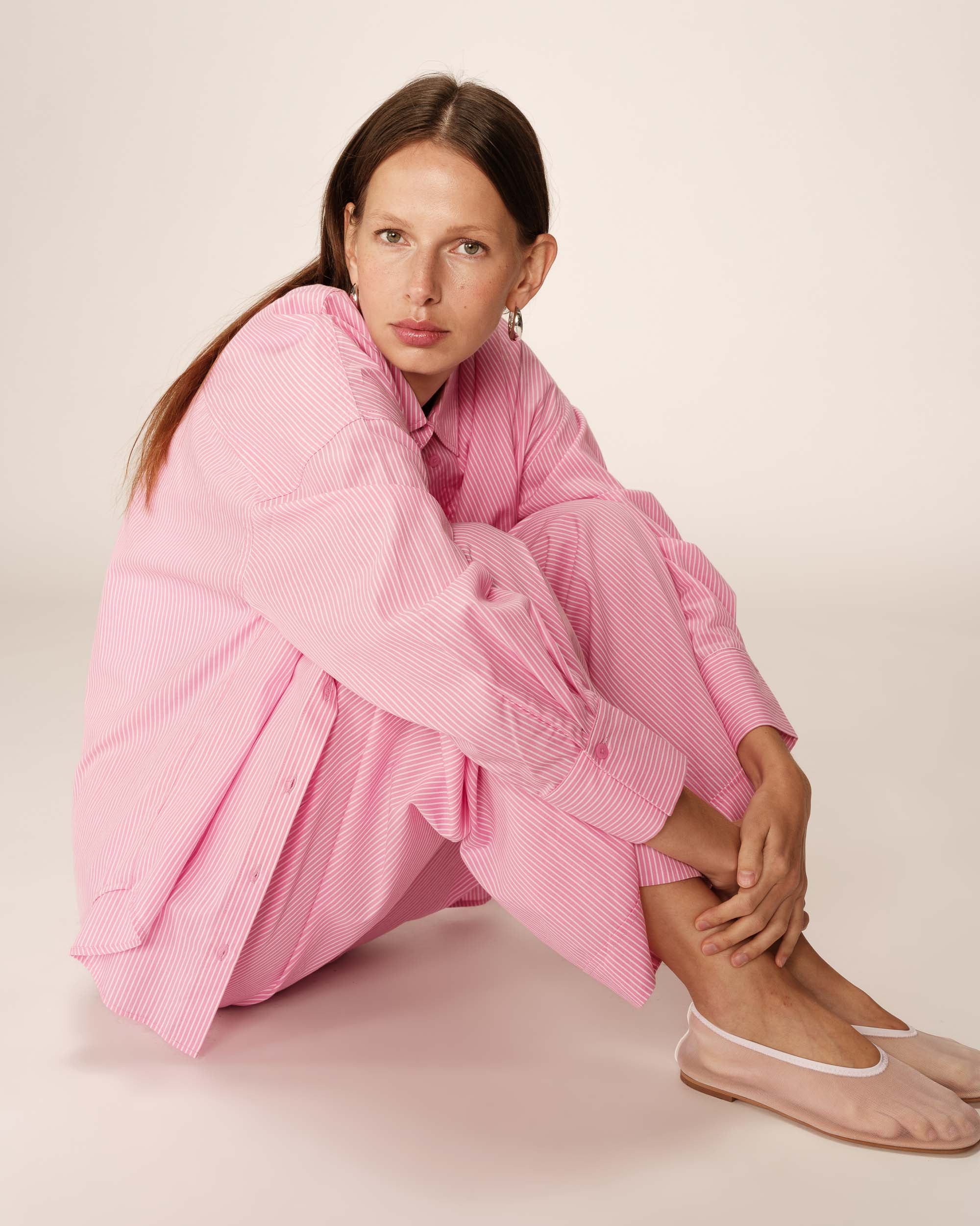 Pantalon large a rayures rose Parmentier