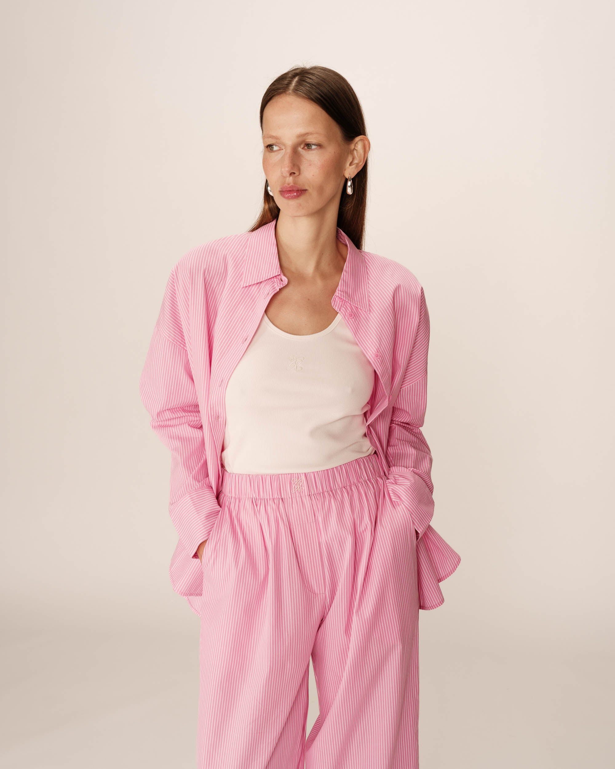Pantalon large a rayures rose Parmentier