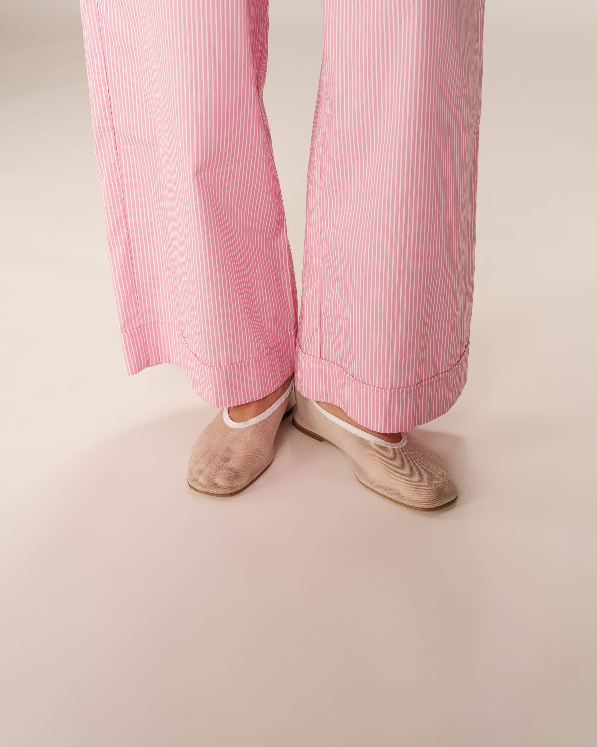 Pantalon large a rayures rose Parmentier