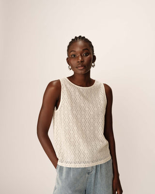 Top droit en dentelle ecru Passionnee