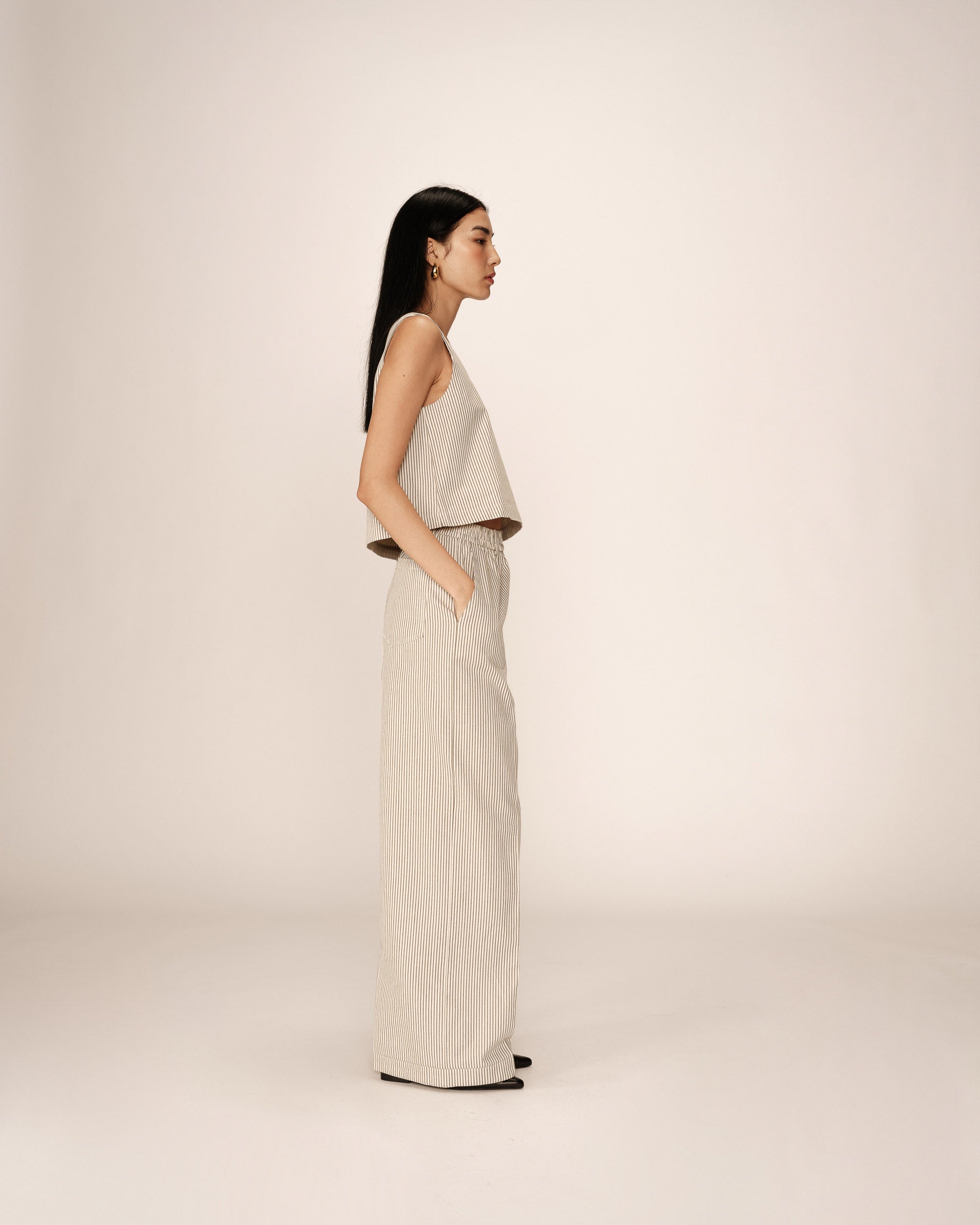 Pantalon large a rayures ecru Patine