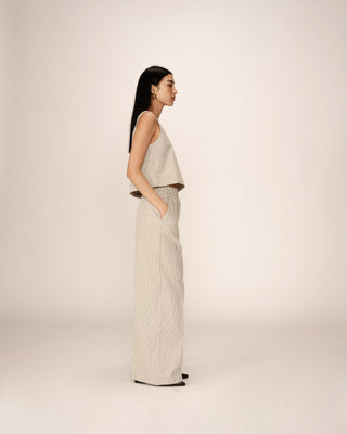 Pantalon large a rayures ecru Patine