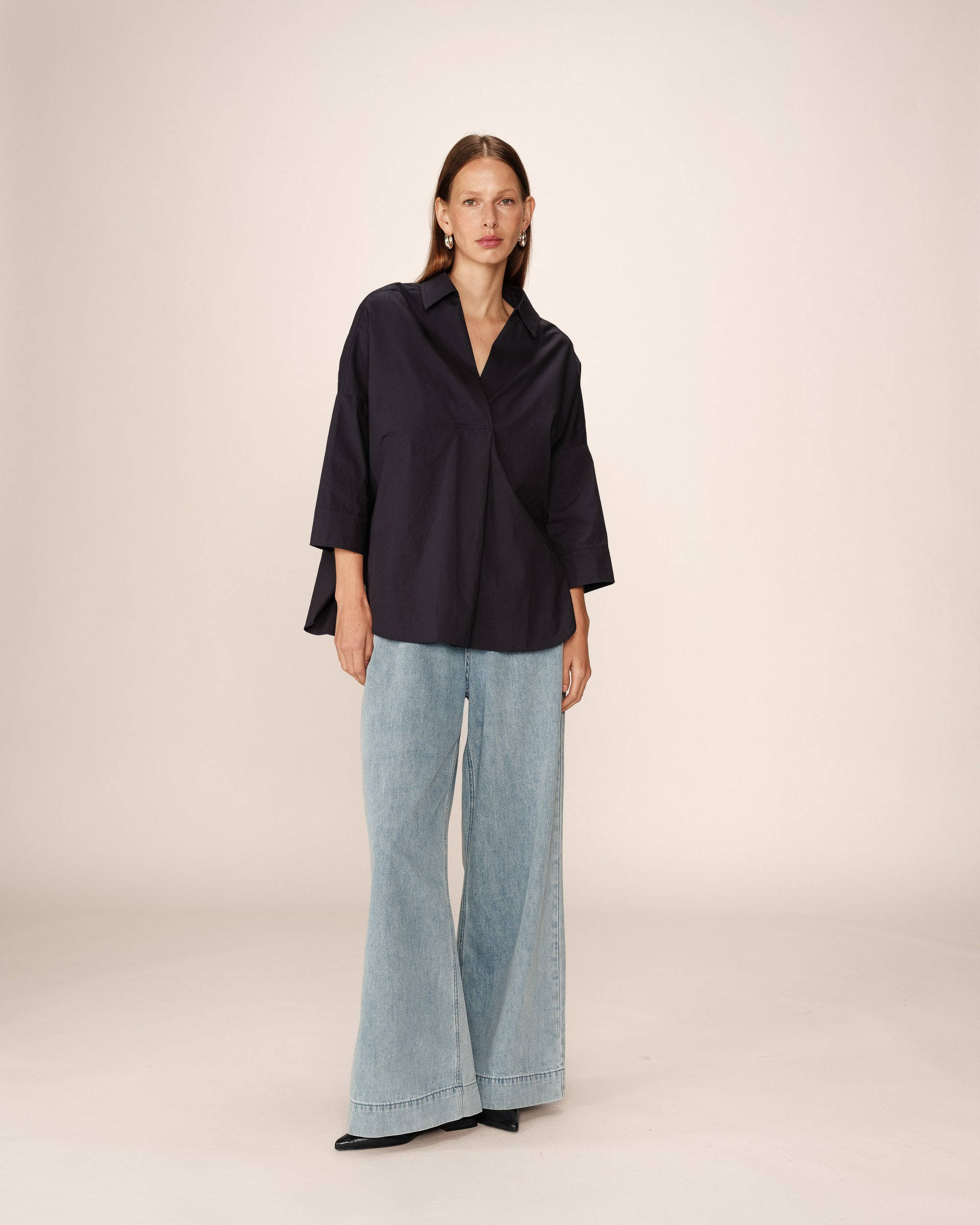 Loose cotton blouse navy Pavel_12952