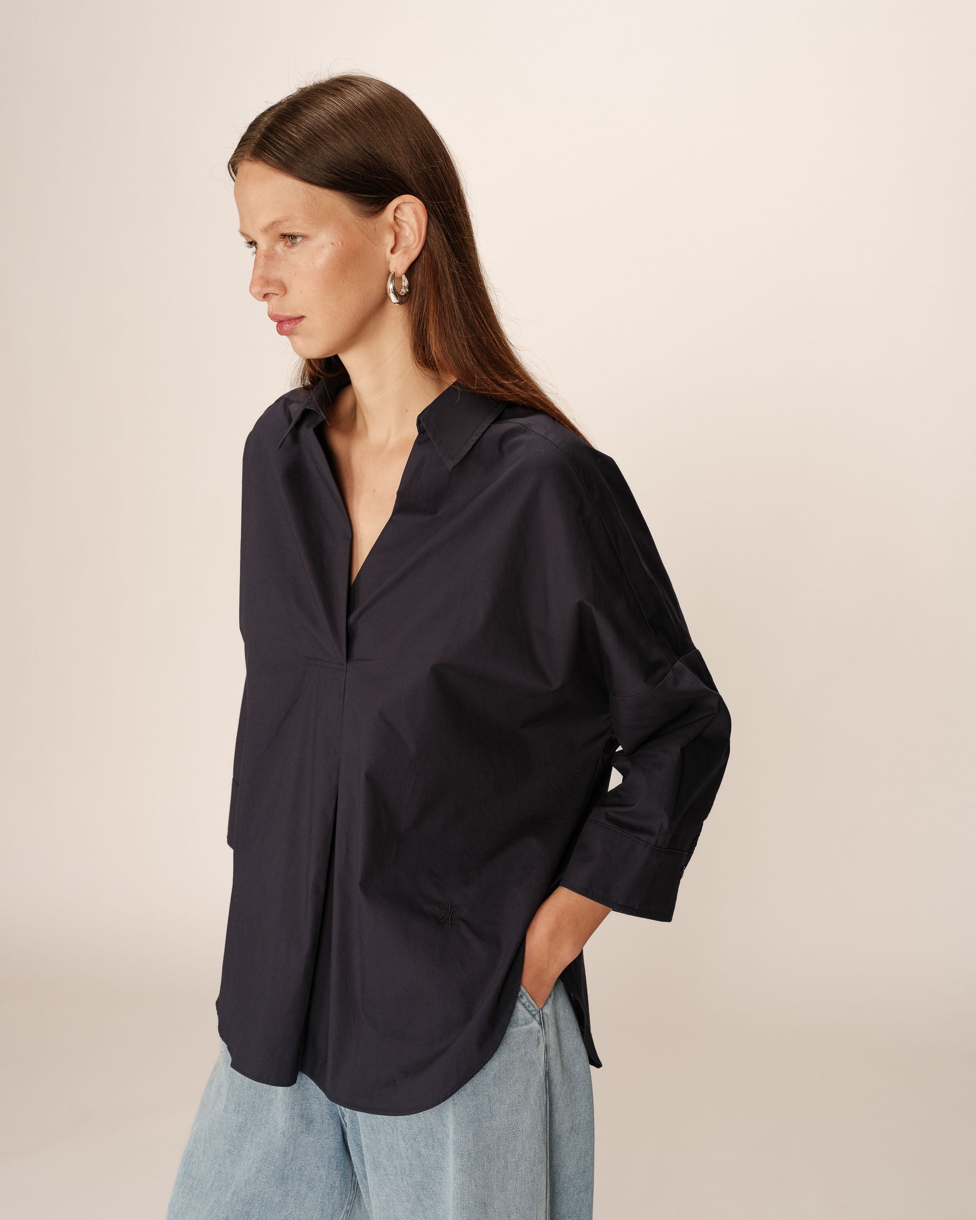 Loose cotton blouse navy Pavel_12952
