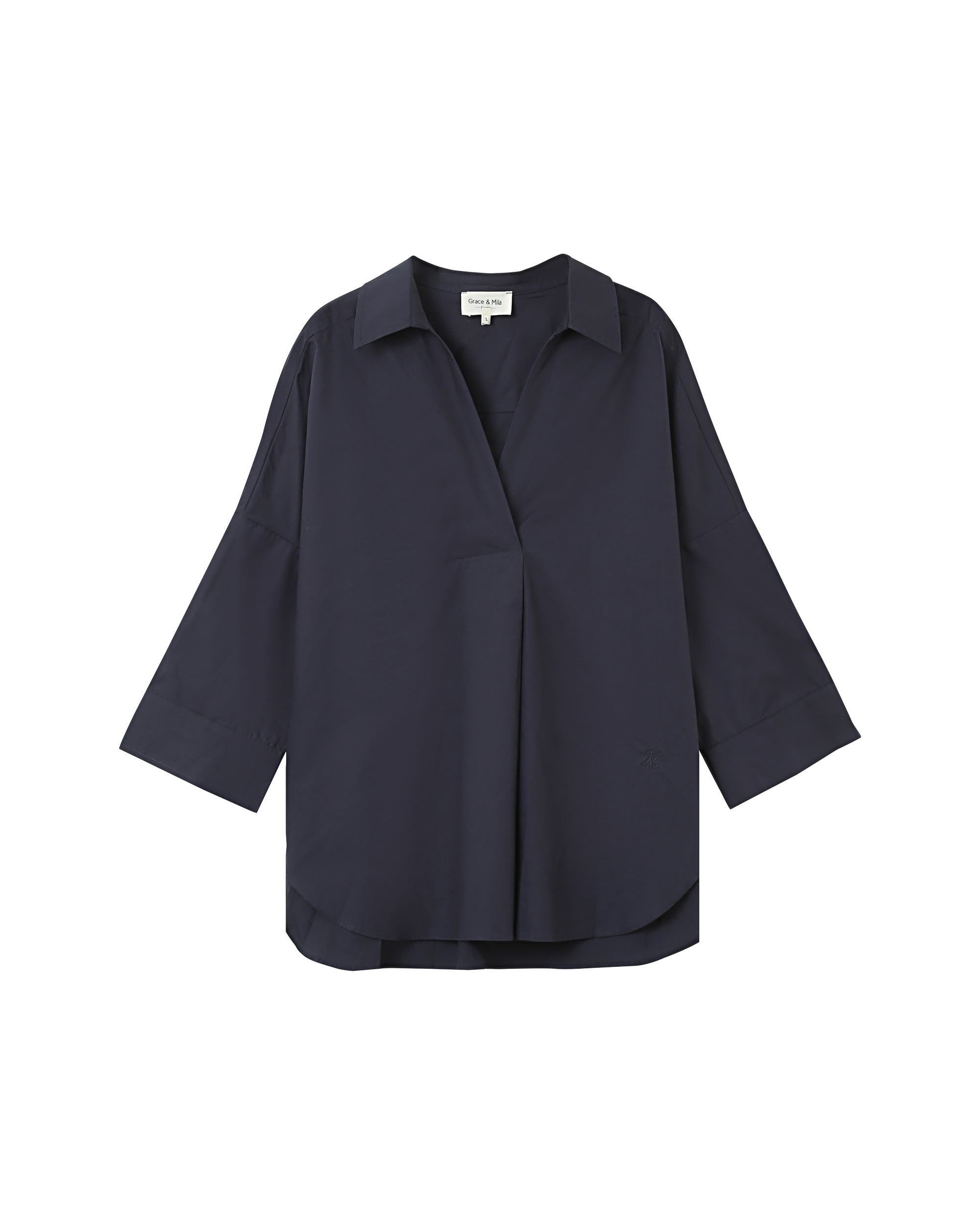 Loose cotton blouse navy Pavel_12952