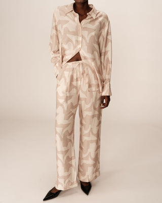 Pantalon fluide a motifs beige Pavot