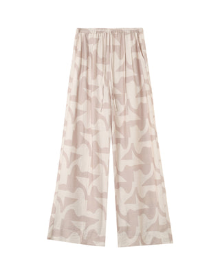 Pantalon fluide a motifs beige Pavot
