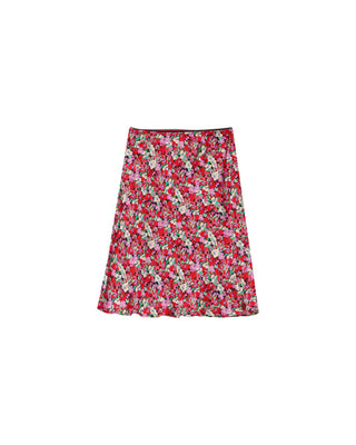 Jupe mi-longue a fleurs rouge Pearl