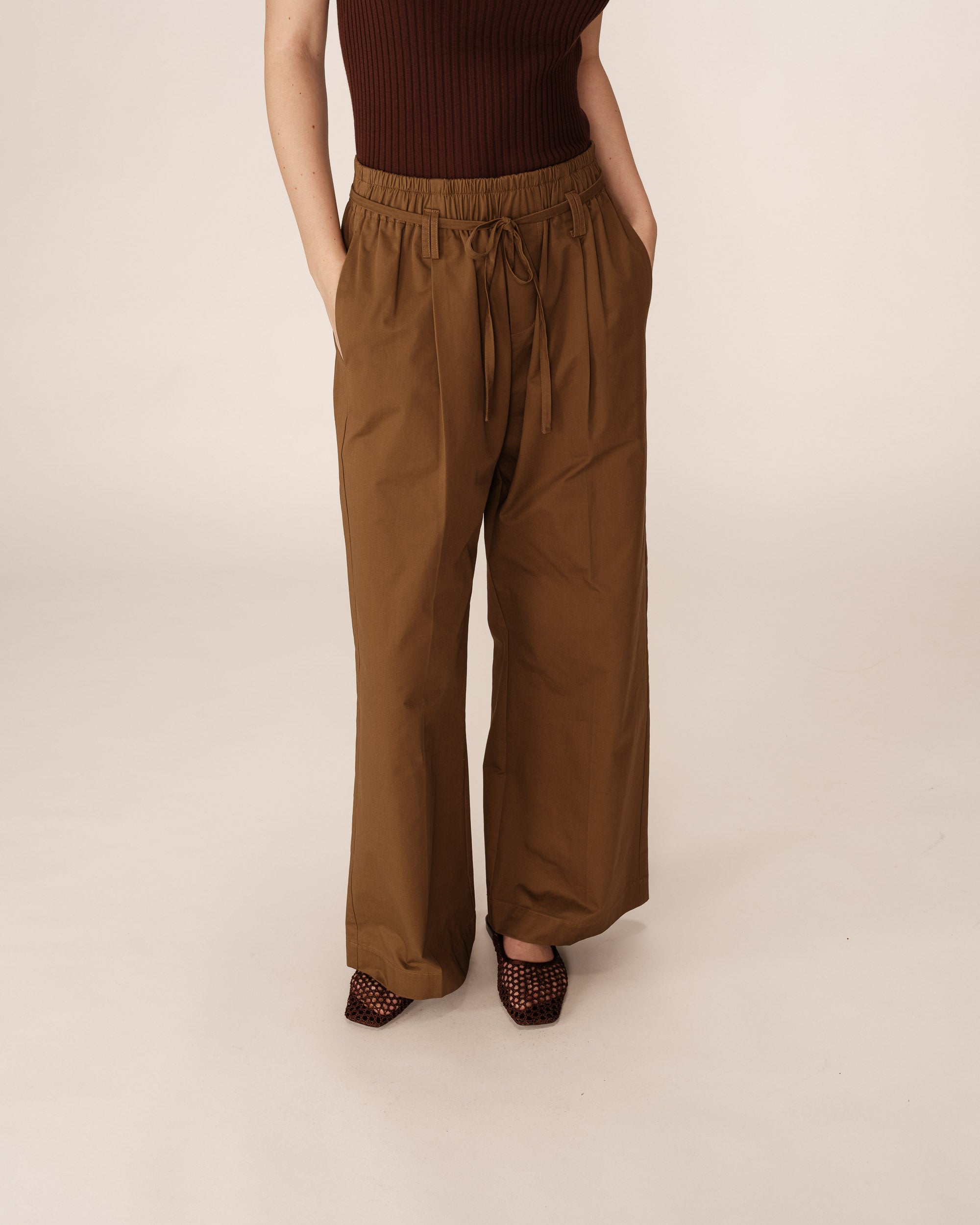 Pantalon large elastique marron Peterson