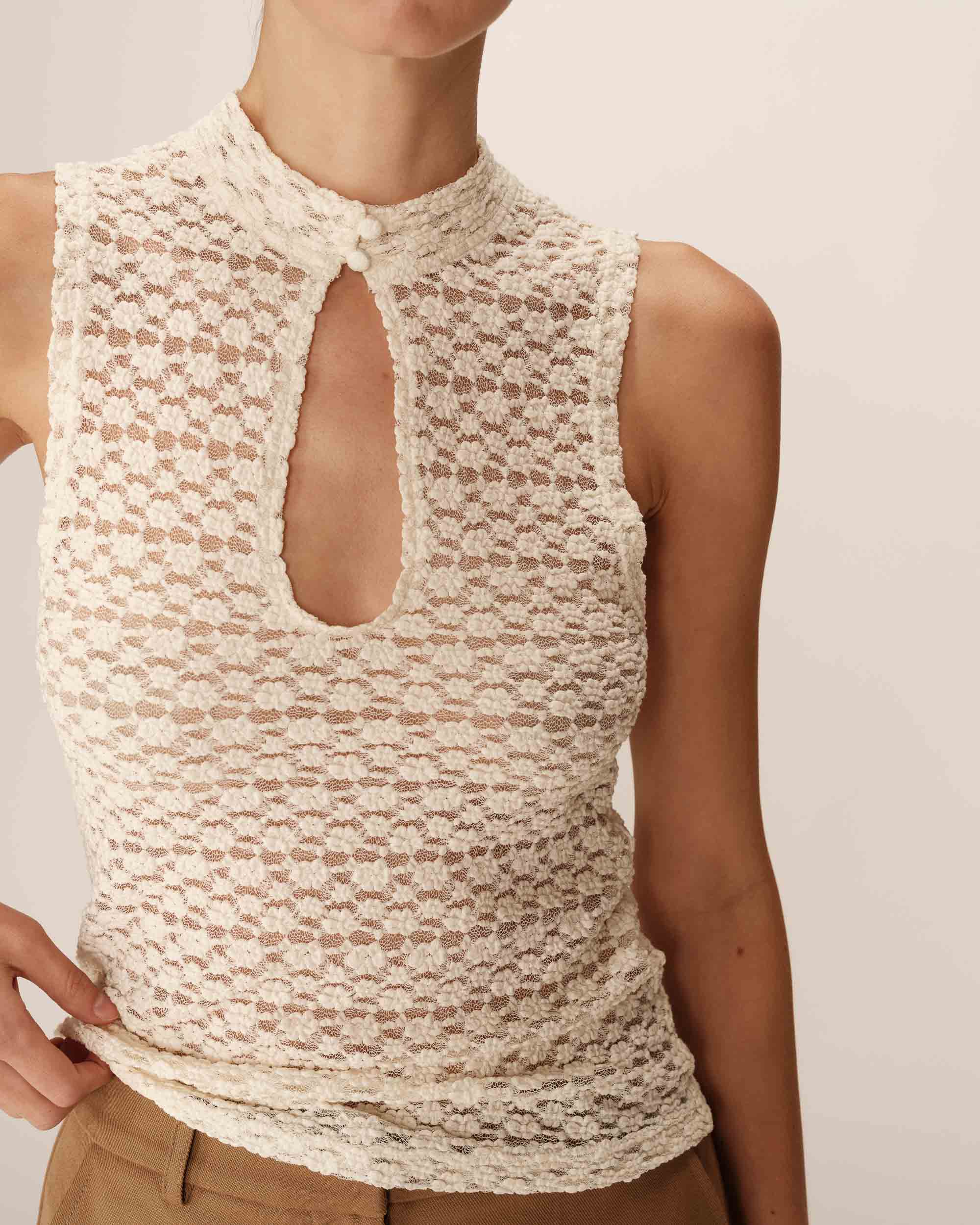 Top decollete en dentelle ecru Petite