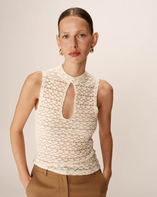 Top decollete en dentelle ecru Petite