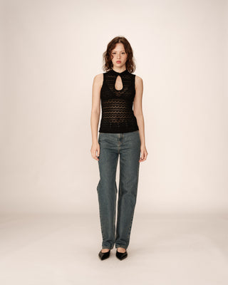 Top decollete en dentelle noir Petite