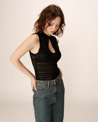 Top decollete en dentelle noir Petite