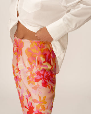 Jupe longue en satin fleurs Philae