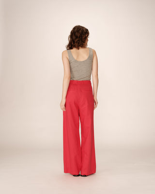 Pantalon tailleur en lin rouge Phil