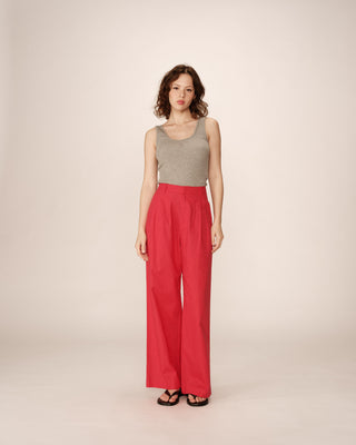 Pantalon tailleur en lin rouge Phil