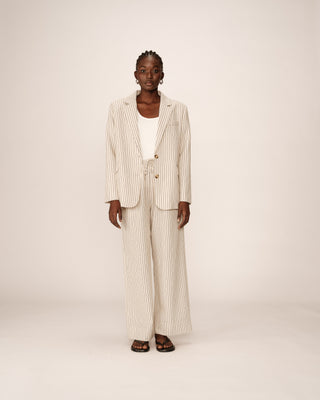 Blazer raye deux boutons beige Pia