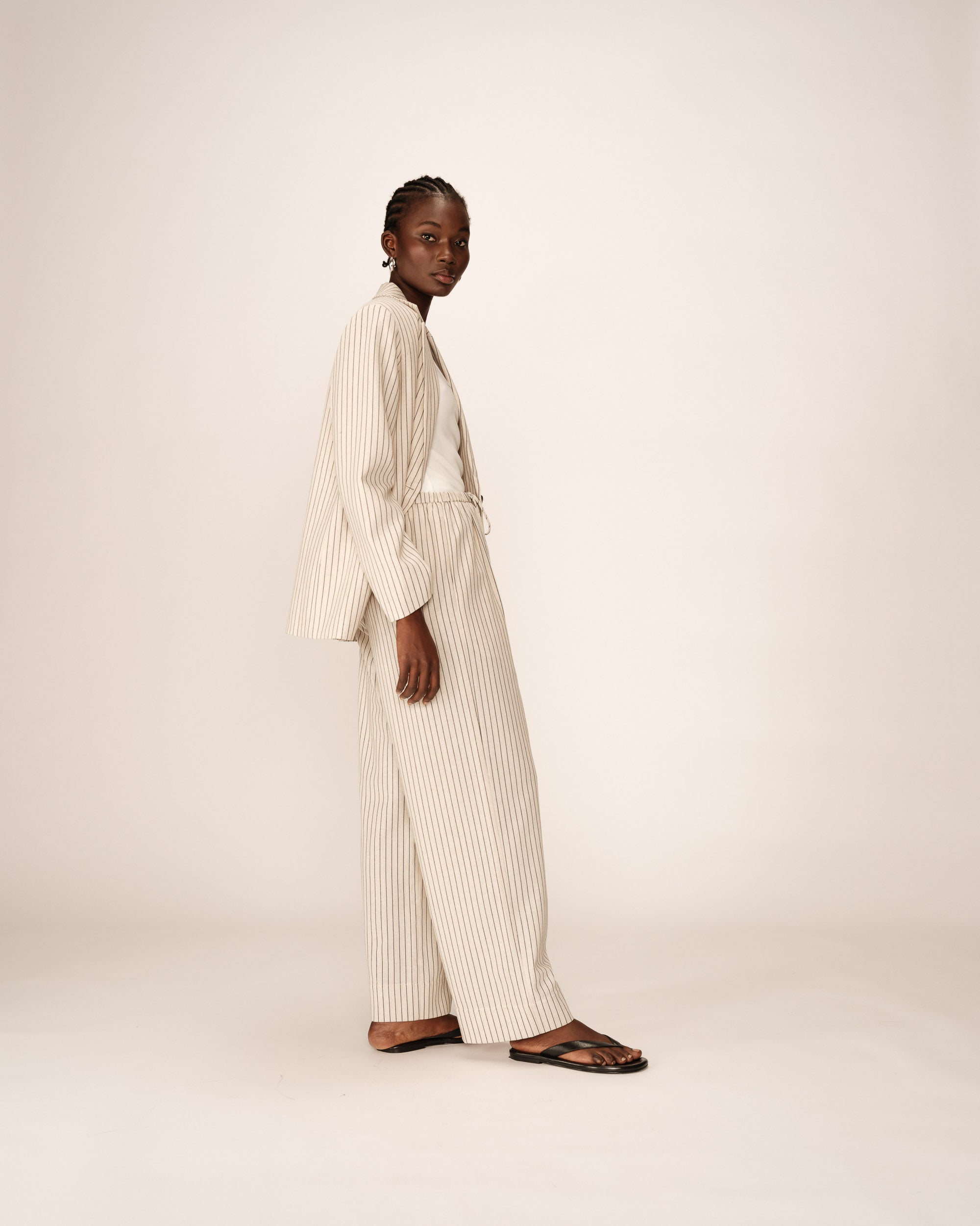 Blazer raye deux boutons beige Pia