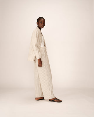 Blazer raye deux boutons beige Pia