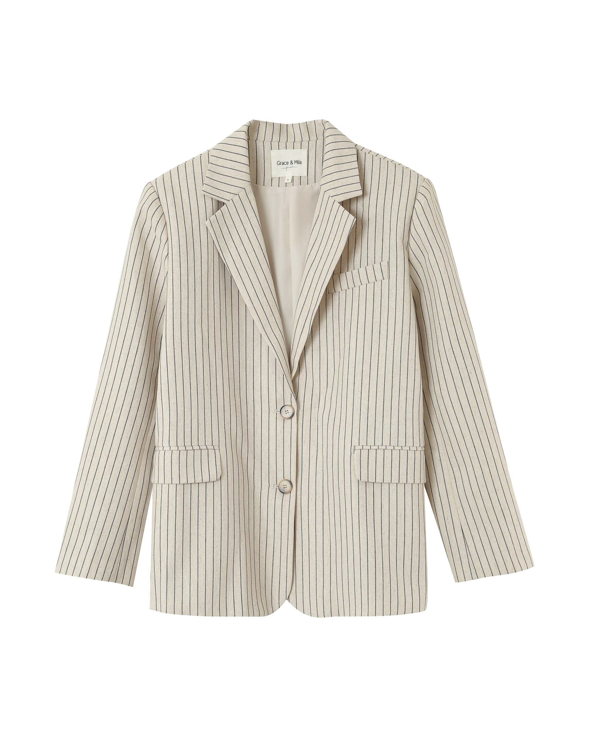 Blazer raye deux boutons beige Pia