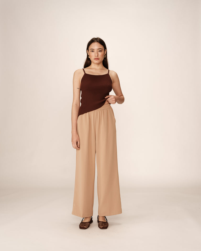 Pantalon fluide uni coupe droite - Camel