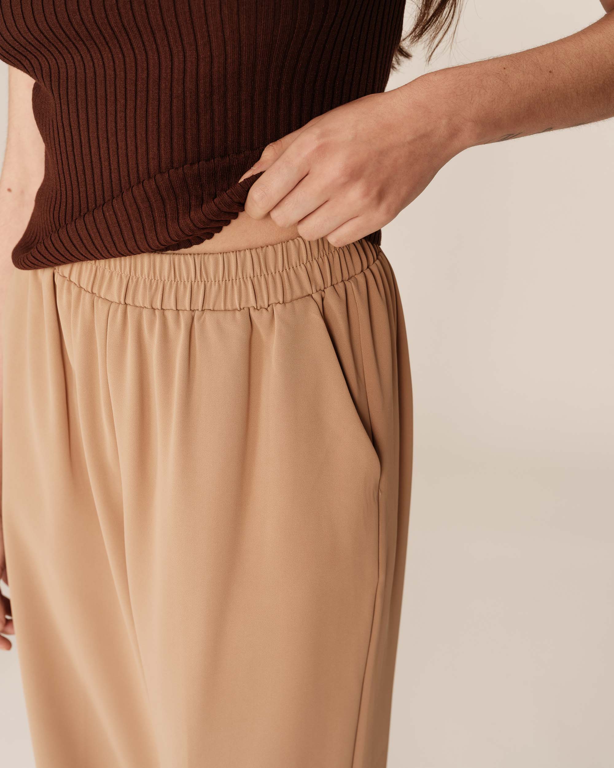 Elastic fluid trousers camel Picasso_13154