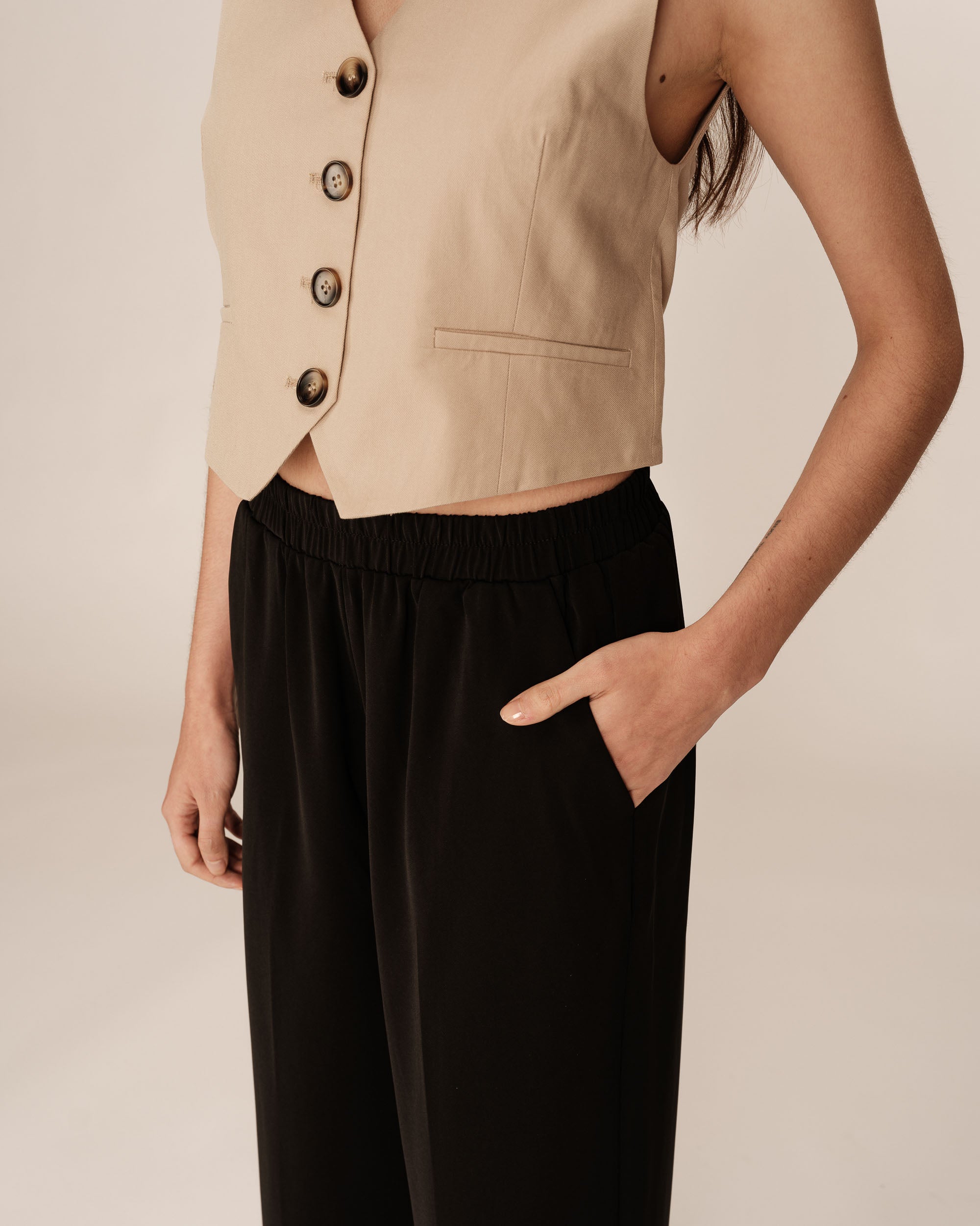 Pantalon fluide elastique noir Picasso