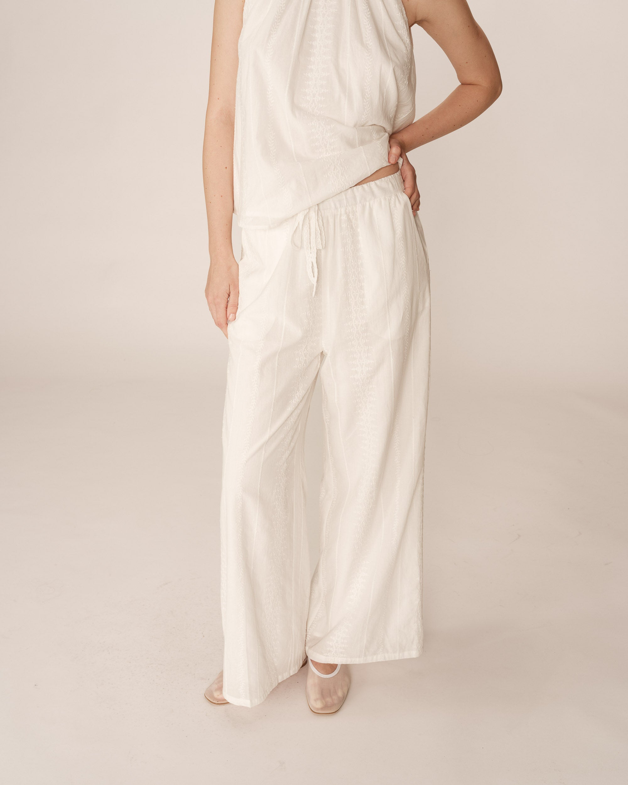 Embroidered wide trousers ecru Piccoli_13025