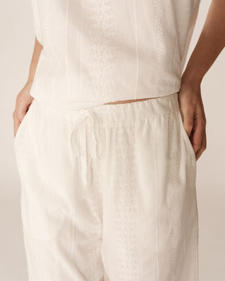 Pantalon brode large ecru Piccoli