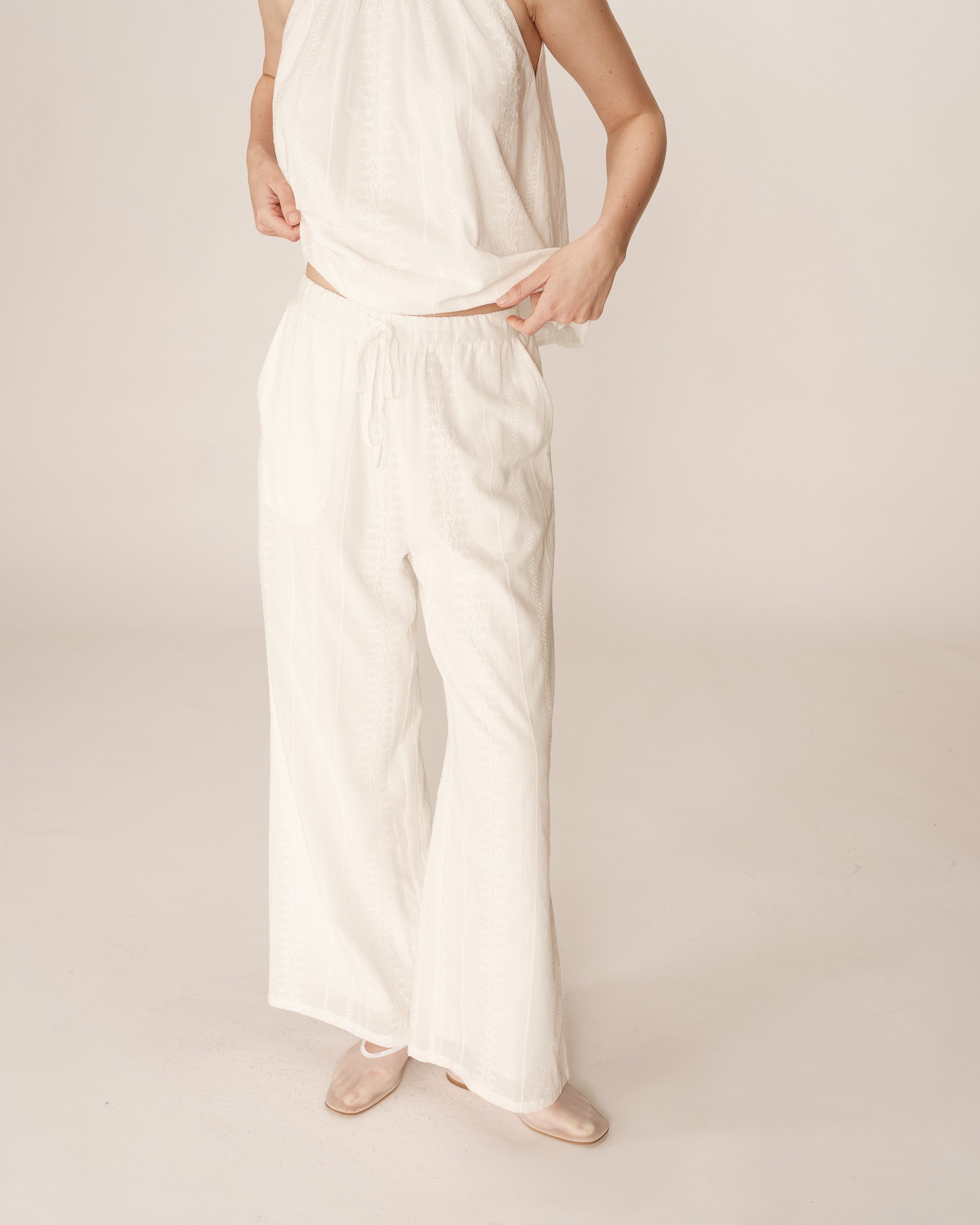 Embroidered wide trousers ecru Piccoli_13025