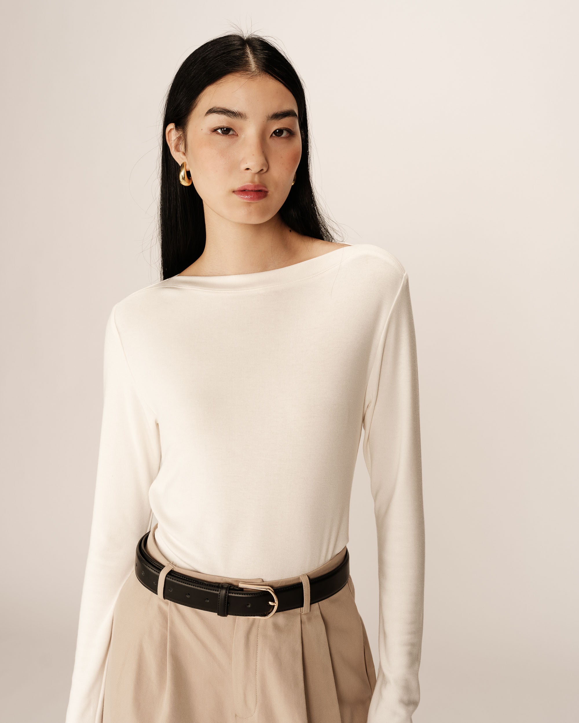 Longsleeved jersey top ecru Pierrot_13095