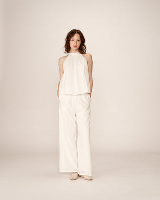 Embroidered high collar top ecru Poco_12932