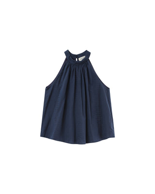 Embroidered high collar top navy Poco_12932