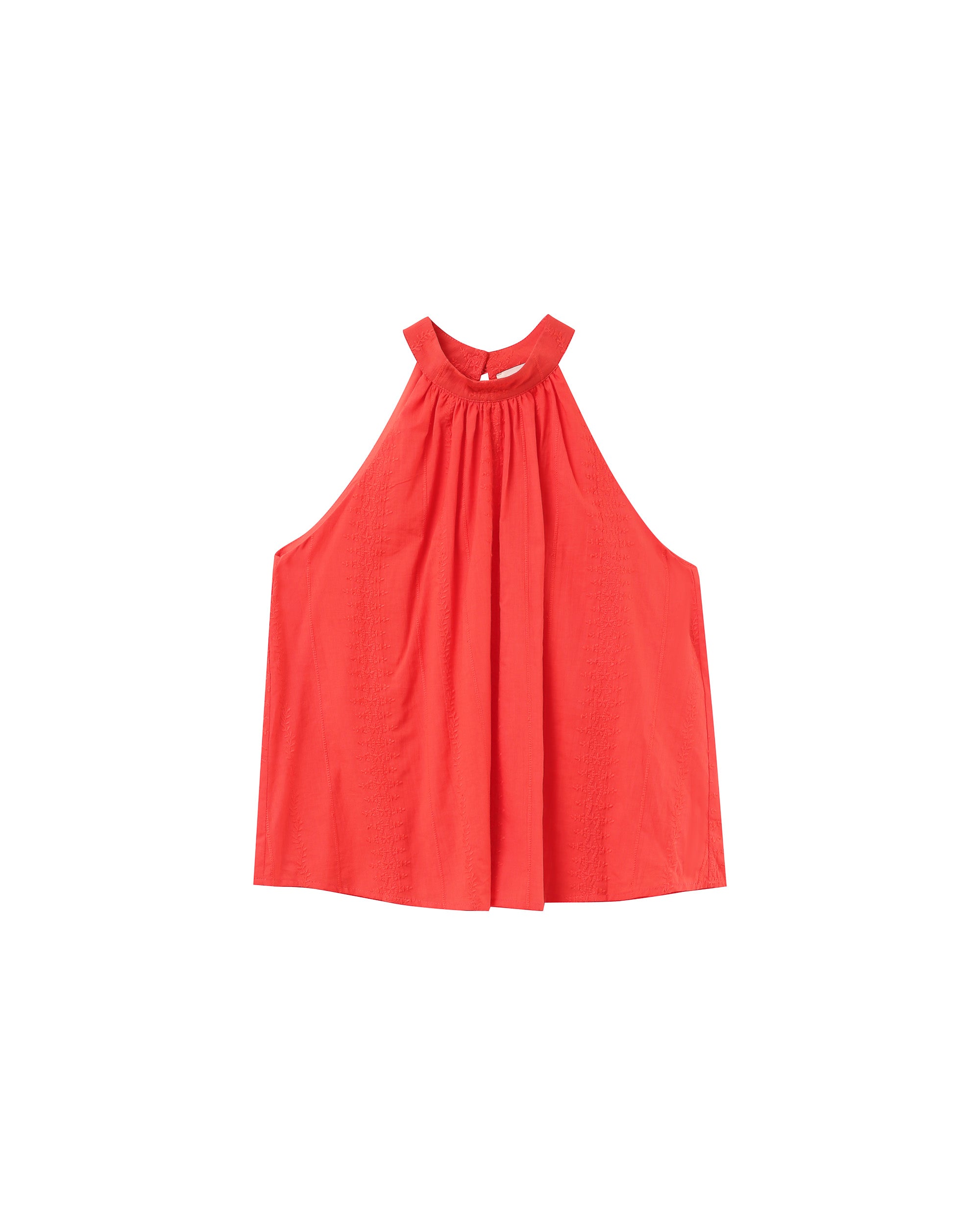 Embroidered high collar top red Poco_12932