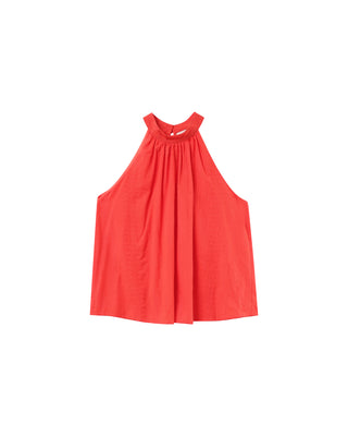 Embroidered high collar top red Poco_12932