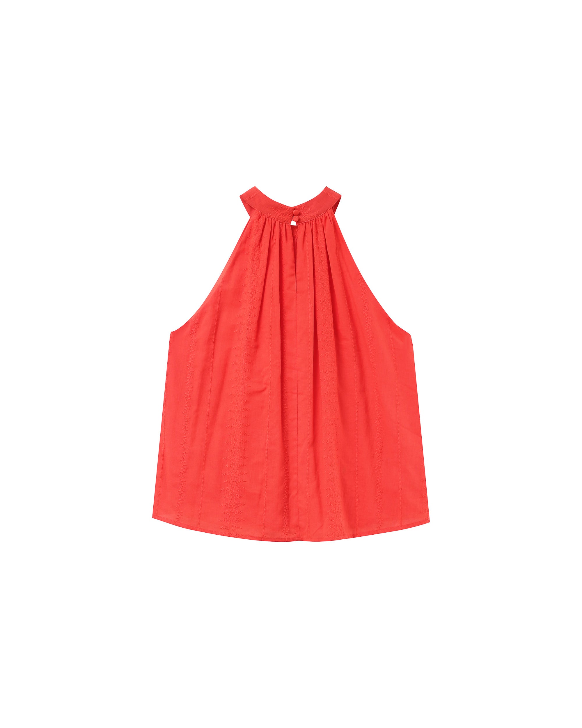 Embroidered high collar top red Poco_12932