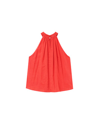 Embroidered high collar top red Poco_12932