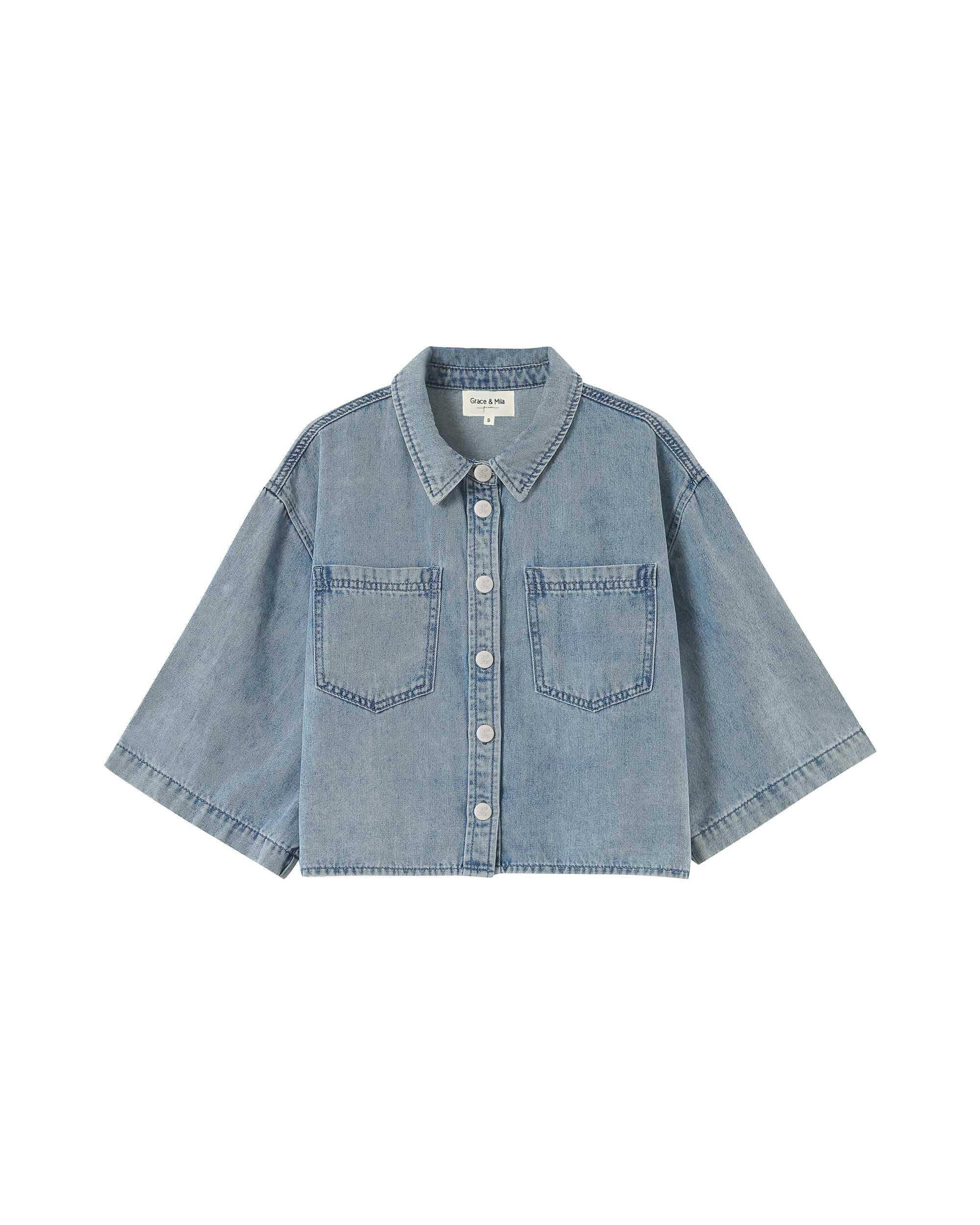 Chemise oversize denim sky blue Pomona