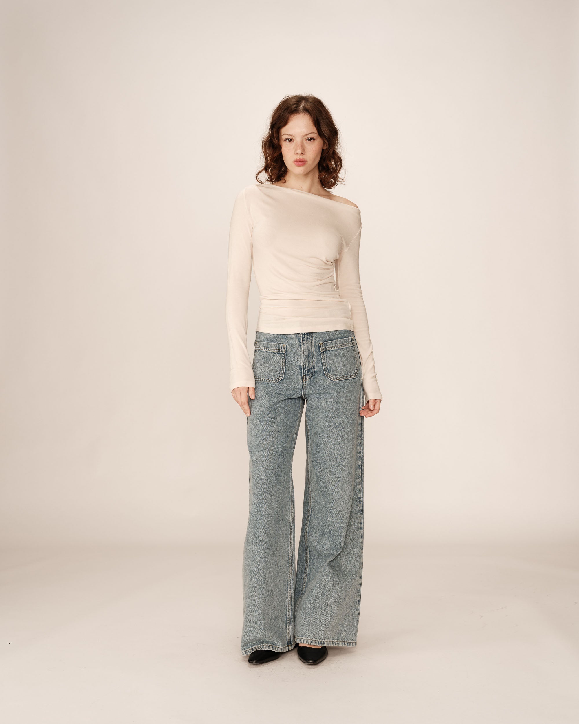 Draped long-sleeve top beige Ponti_13021