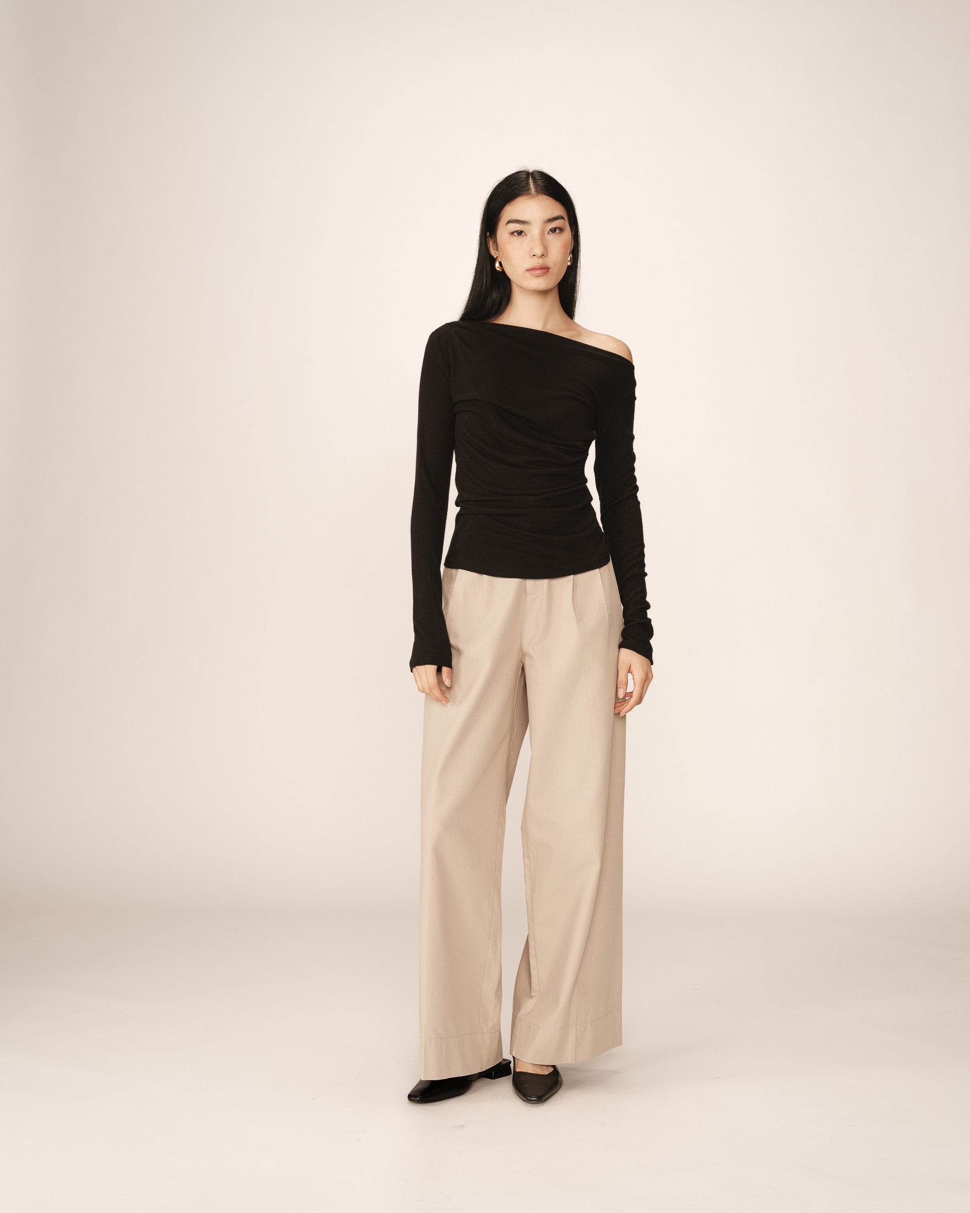 Draped long-sleeve top black Ponti_13021