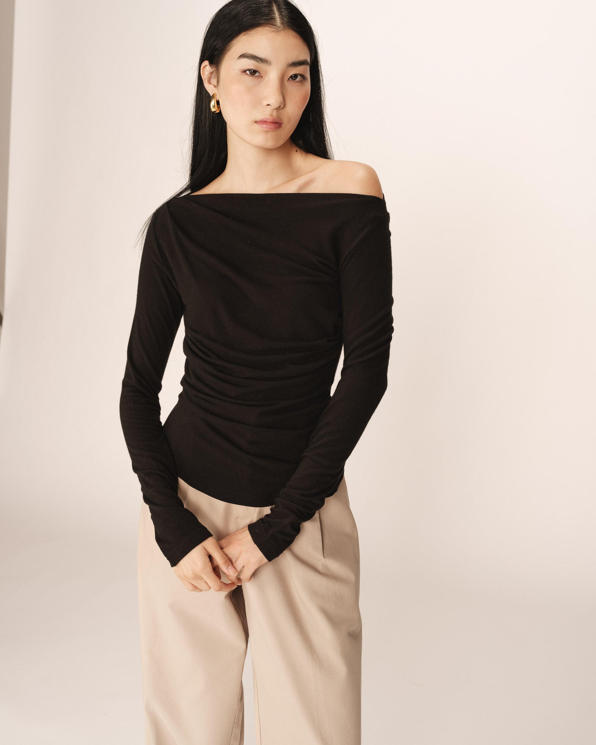 Draped long-sleeve top black Ponti_13021