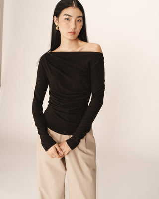 Draped long-sleeve top black Ponti_13021