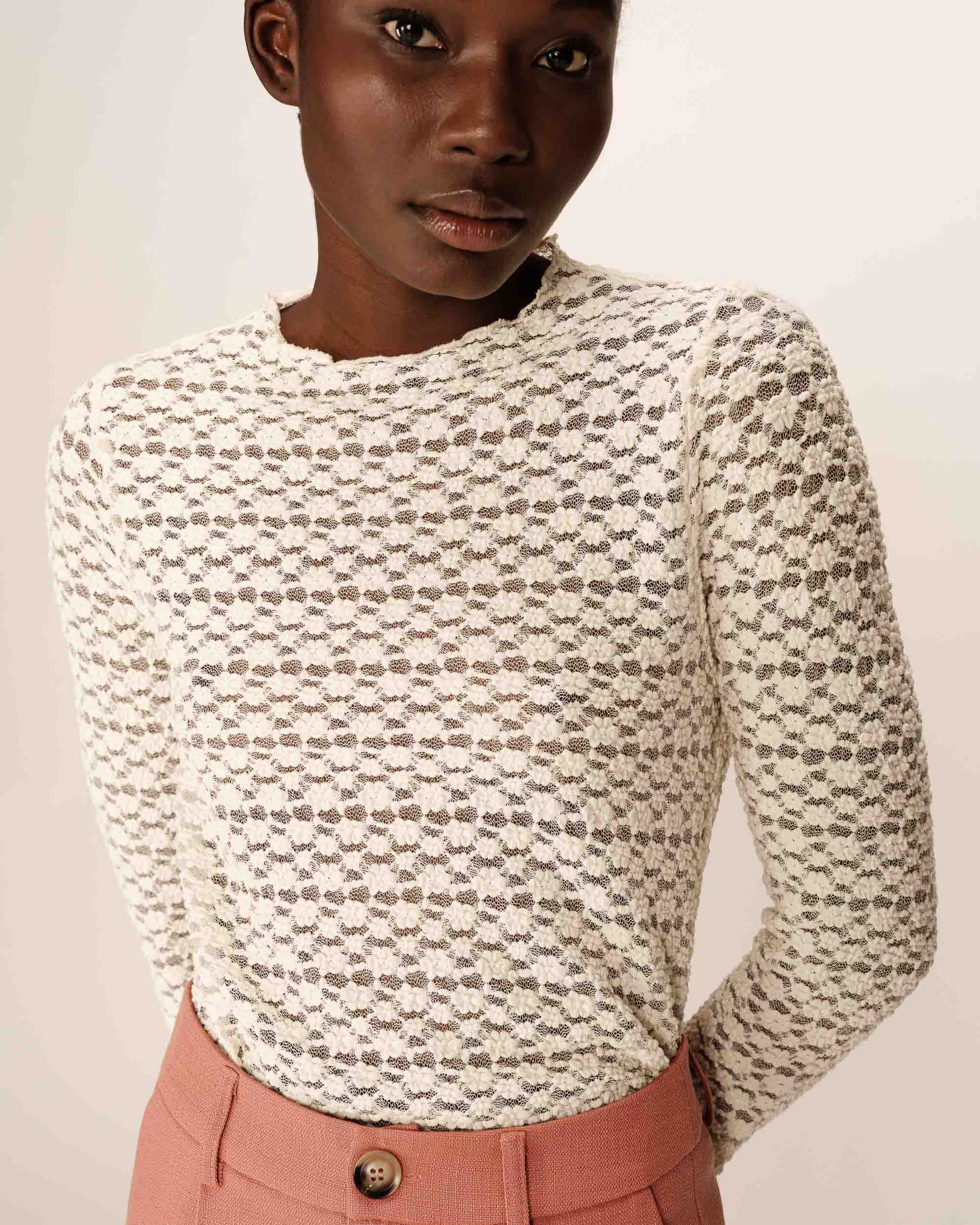 Top transparent en dentelle ecru Prairie