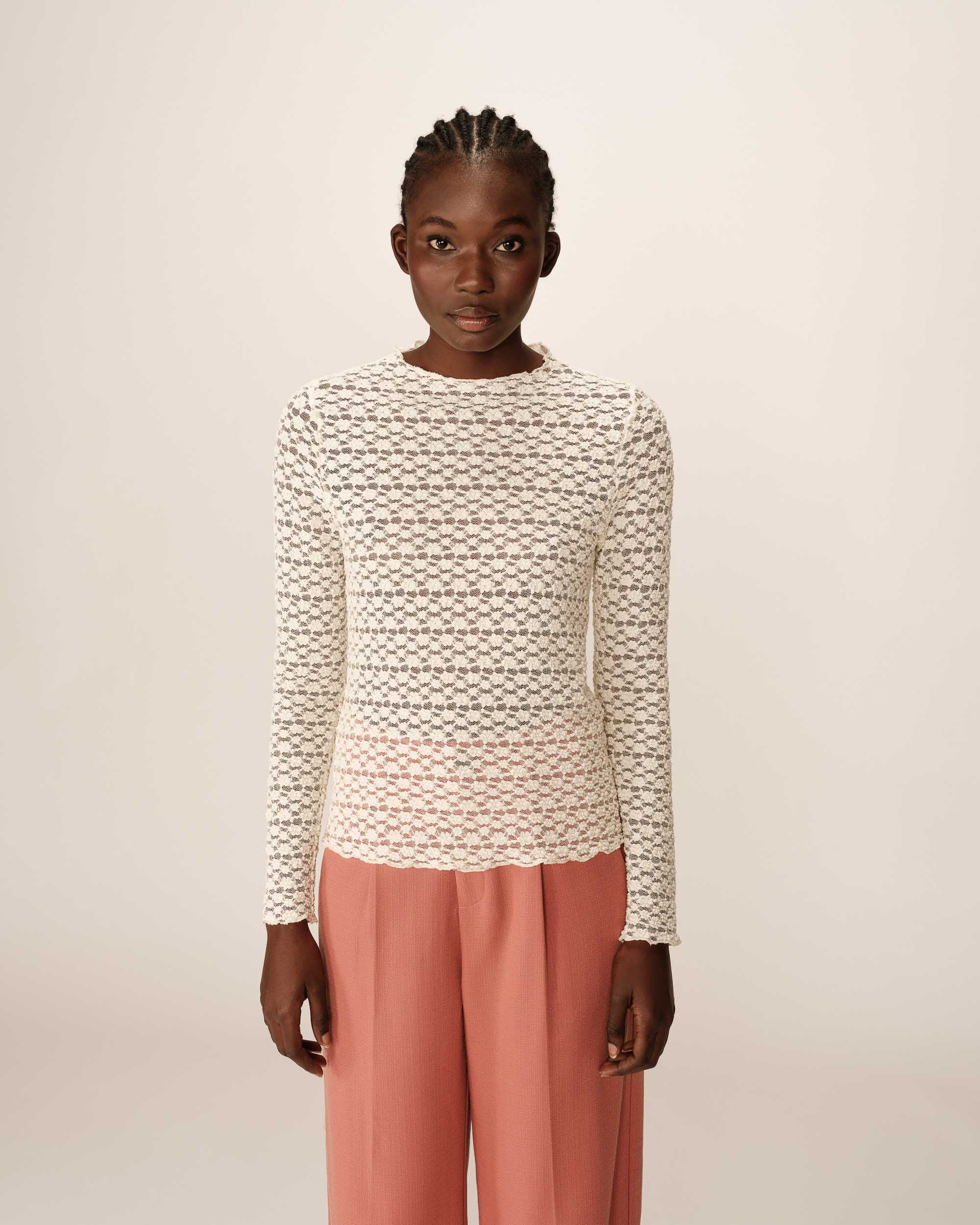 Top transparent en dentelle ecru Prairie