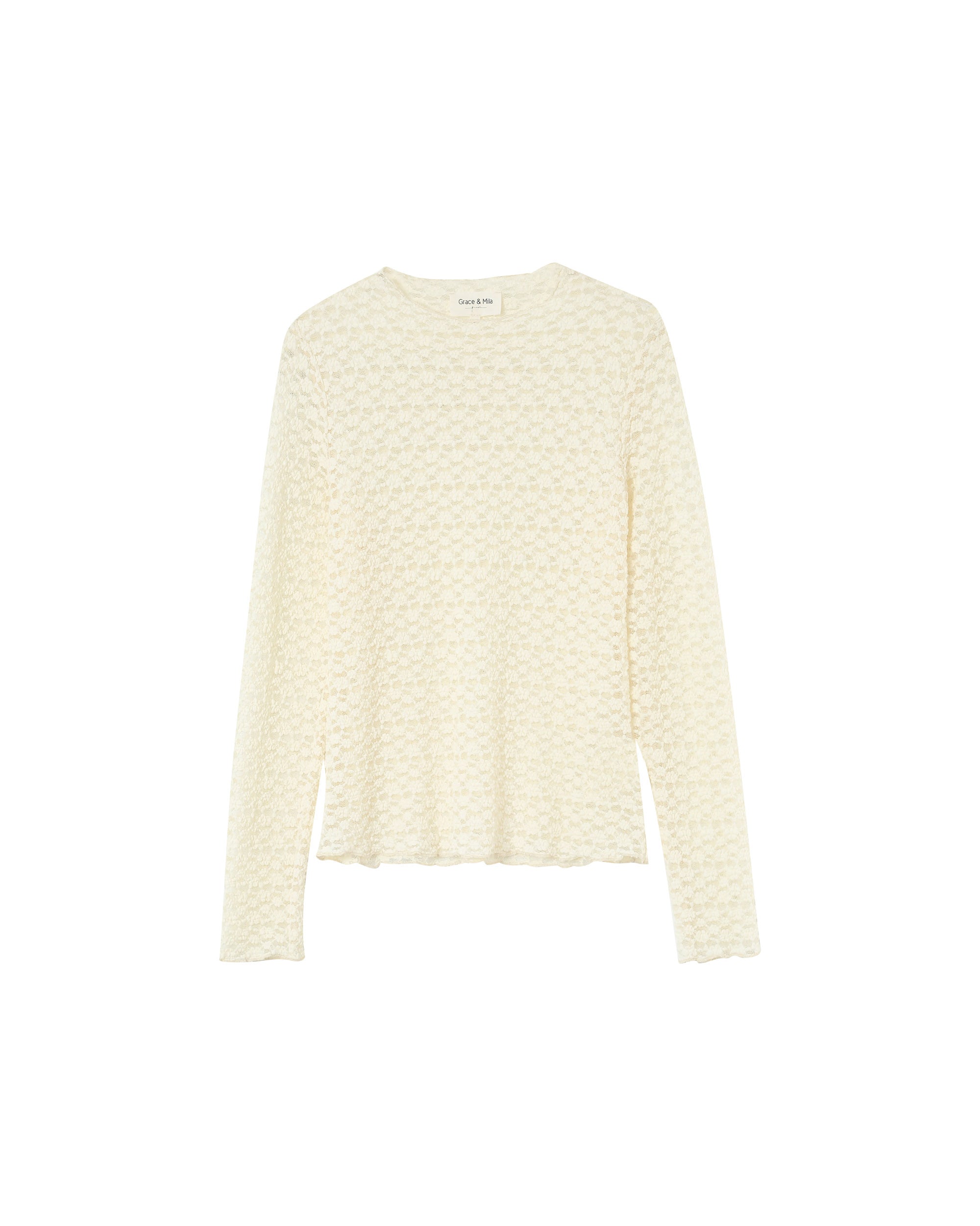 Top transparent en dentelle ecru Prairie