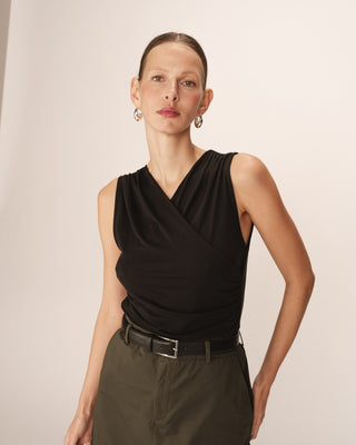 Top sans manches drape noir Pure