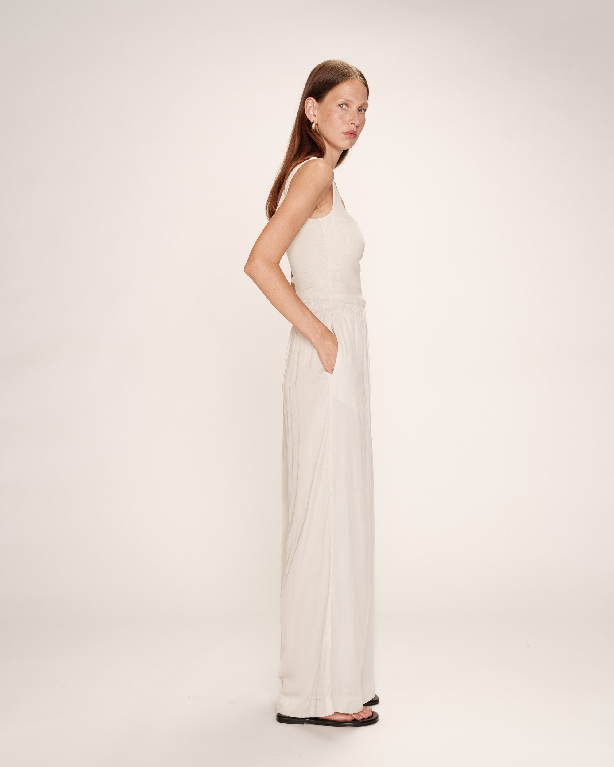 Pantalon large fluide ecru Rain